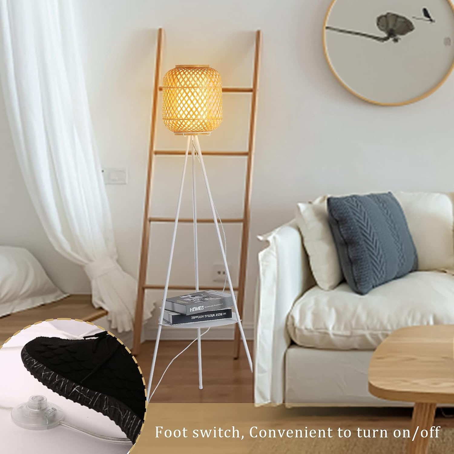 Lіmіtеd Dіѕсоunt Modern Bamboo Tripod Floor Lamps with Shelf for Living Room, Bedroom, White Mid Century Standing Light with Table Attched Ratten Contemporary Tall Lamp for Office-E26 Blub not Included Crаzу Dеаlѕ Modern Bamboo Tripod Floor Lamps with Shelf for Living Room, Bedroom, White Mid Century Standing Light with Table Attched Ratten Contemporary Tall Lamp for Office-E26 Blub not Included