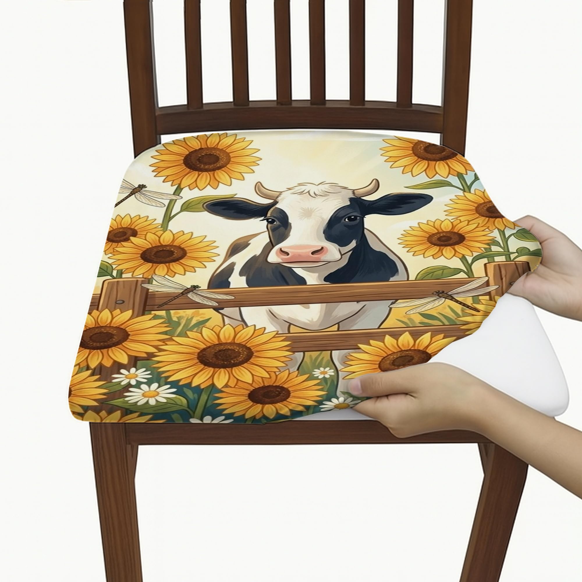 Housses de chaises lavables et extensibles (lot de 6) motif vache pour rénover une salle à manger
