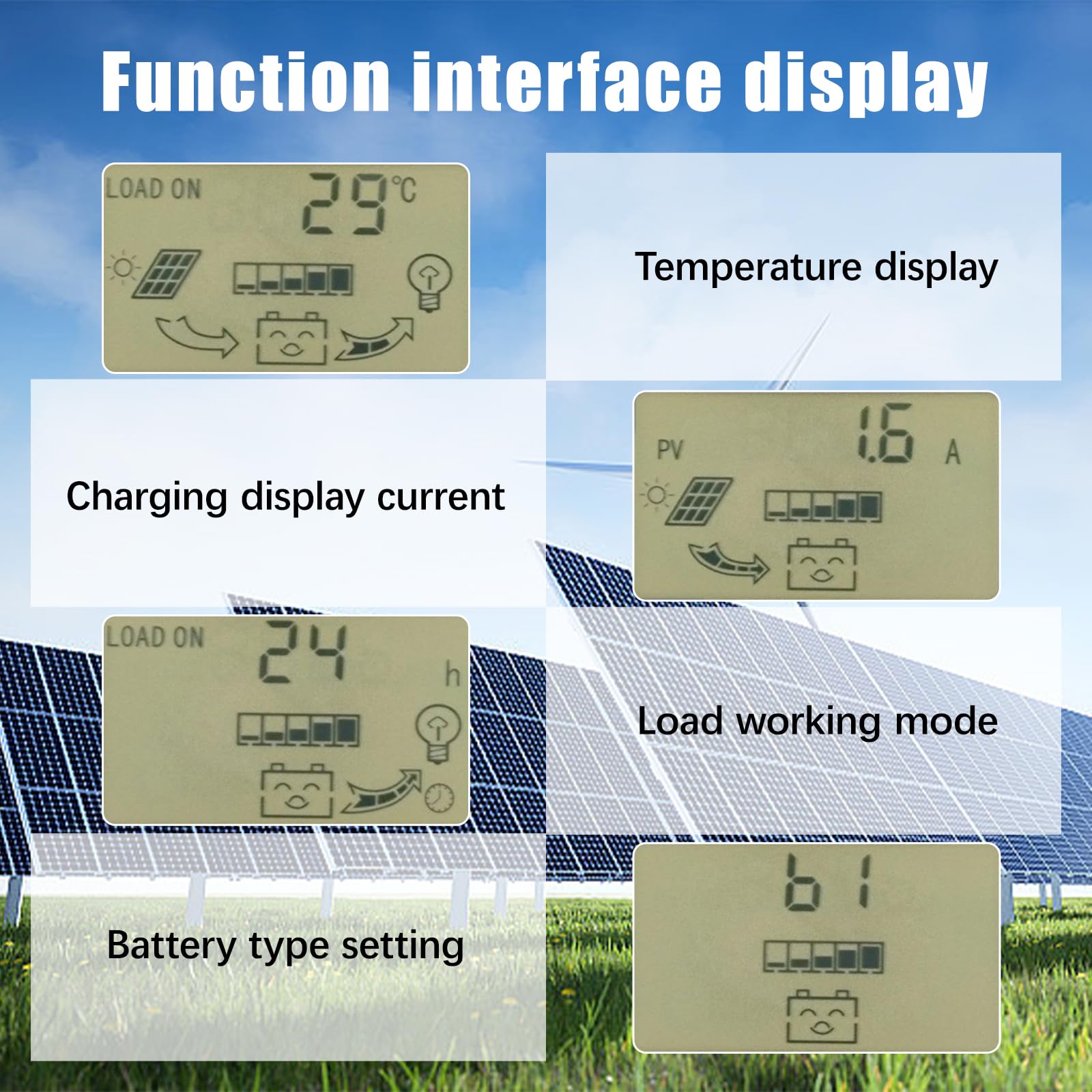MPPT Solarladeregler, 12V/24V 100A Intelligenter Batterieladegerät Solarladeregler mit USB-LCD-Display, Dualer USB-Anschluss Negative Masse Controller Auto-Parameter Einstellbar mit LCD-Anzeige