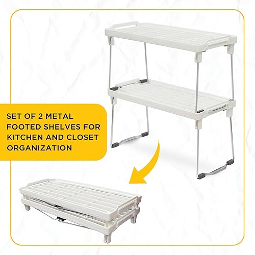 Miniatura 4 de Organizador de plástico para gabinete de cocina, estante apilable para congelador, organizador de caja de armario, estante elevador de estante,