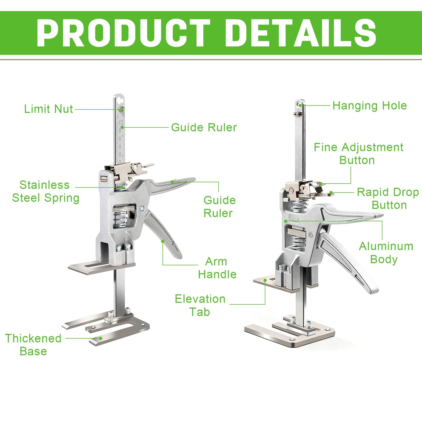 2 Stück Arbeitssparender Arm, Arm Hebewerkzeug mit Skala, Arm Handwerkzeugheber mit Langsam und Schnell Hebefunktion, Möbelheber für Möbel, Türen, Board Heber, 200kg Hubkapazität