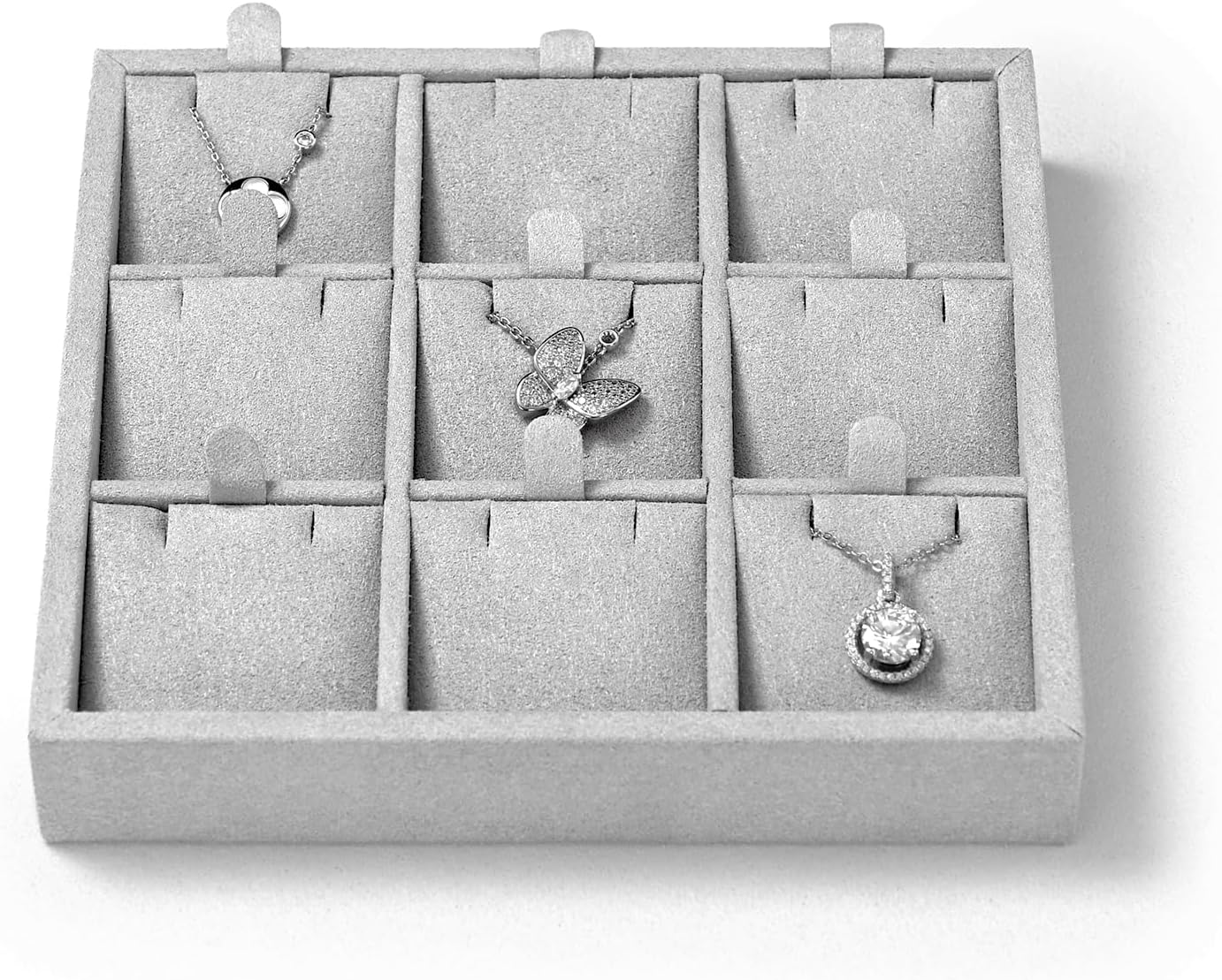 Oirlv Microfiber 9 Slots Jewelry Pendant Display Tray Travel Modular Jewelry Organizer