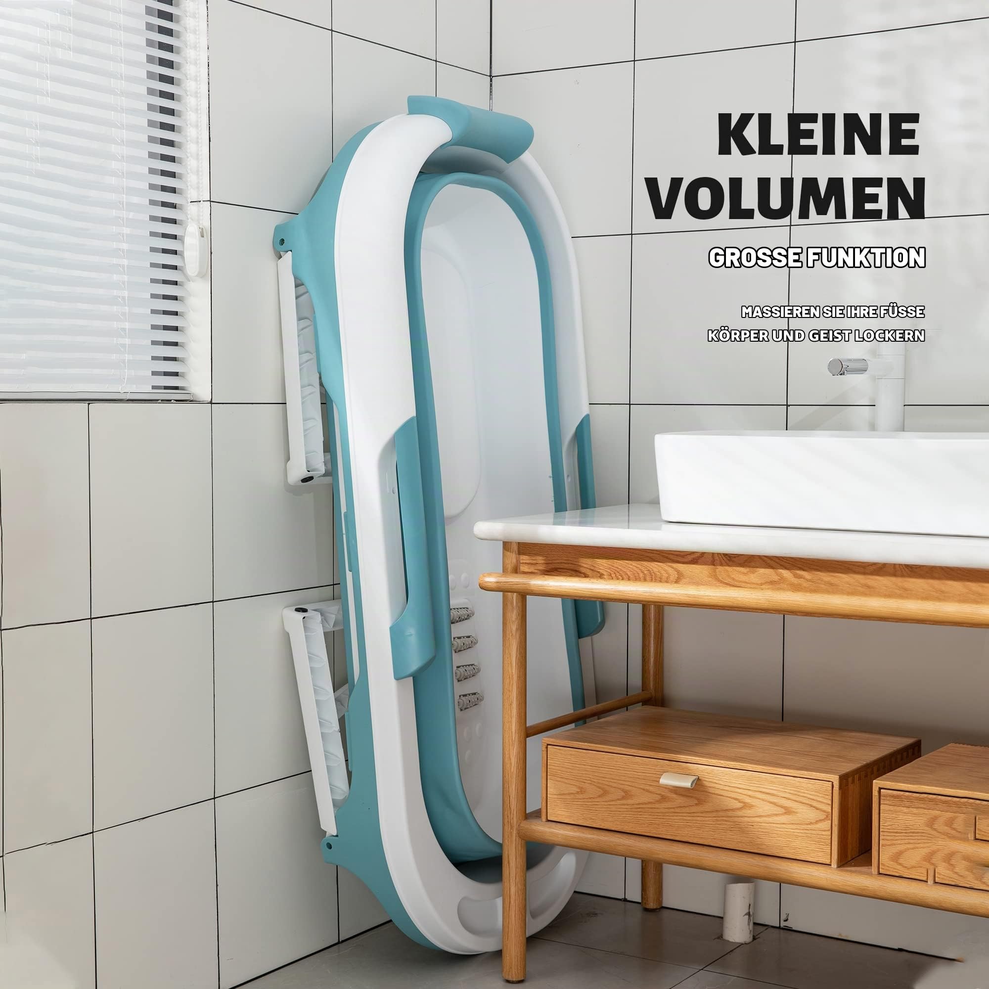 Faltbare Badewanne Erwachsene 138x64x54cm | Klappbare mobile Badewanne ideal für kleine Badezimmer | foldable bathtub | tragbare Klappbadewanne zum Aufstellen blau