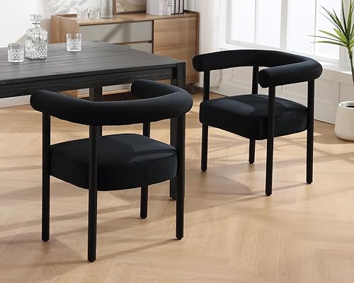 Miniatura 8 de LIVINOVA Juego de 2 sillas de comedor modernas de mediados de siglo, sillas tapizadas de cocina y comedor con brazos, sillas decorativas de lino de