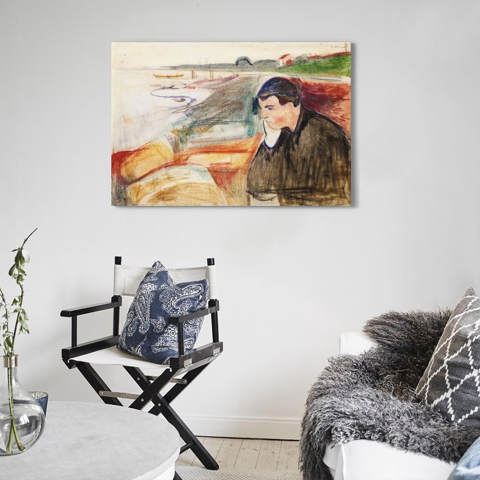 Stampa Su Tela 'Melancholy' Di Edvard Munch, 40x30 Cm, Con Cornice, Pronta Da Appendere