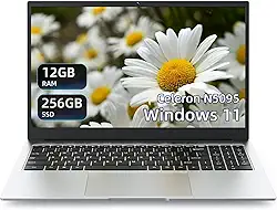 Laptop Windows 11, 15,6 polegadas 12 GB de RAM com notebook 256 GB de ROM, processadores de CPU N5095 para laptops empresariais/computador estudantil, laptop pequeno com mouse e pad com fio