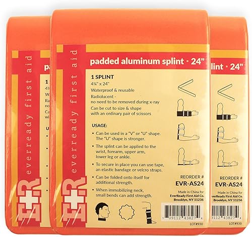 Miniatura 8 de Ever Ready First Aid Férula de aluminio universal acolchada, 4.25 x 24 pulgadas, plegada plana, impermeable, 12 unidades