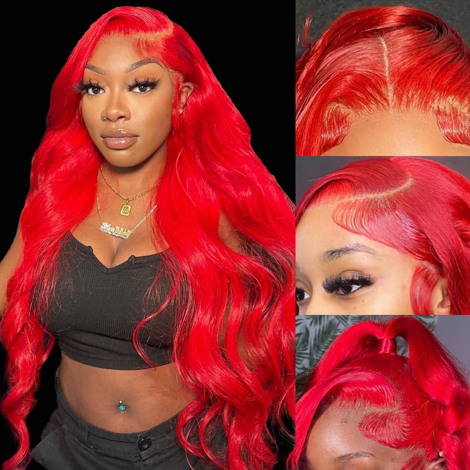 ELISHEVA Red Lace Front Wigs Human Hair 26 Inch 200% Density Red Wig Human  Hair 16A 13x4 Body Wave Colored Lace Front Wigs Pre Plucked Glueless Red