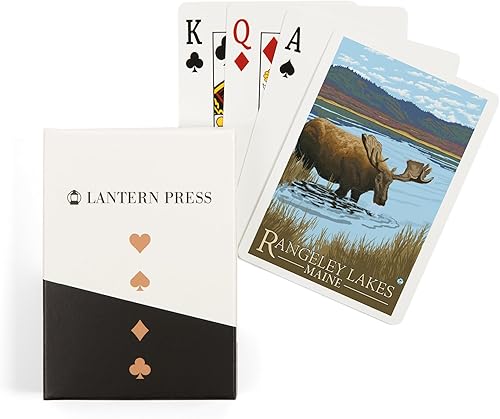 Lantern Press Rangeley, Maine, Moose Drinking at Lake (52 cartas de juego, baraja de cartas de tamaño póquer con comodines)