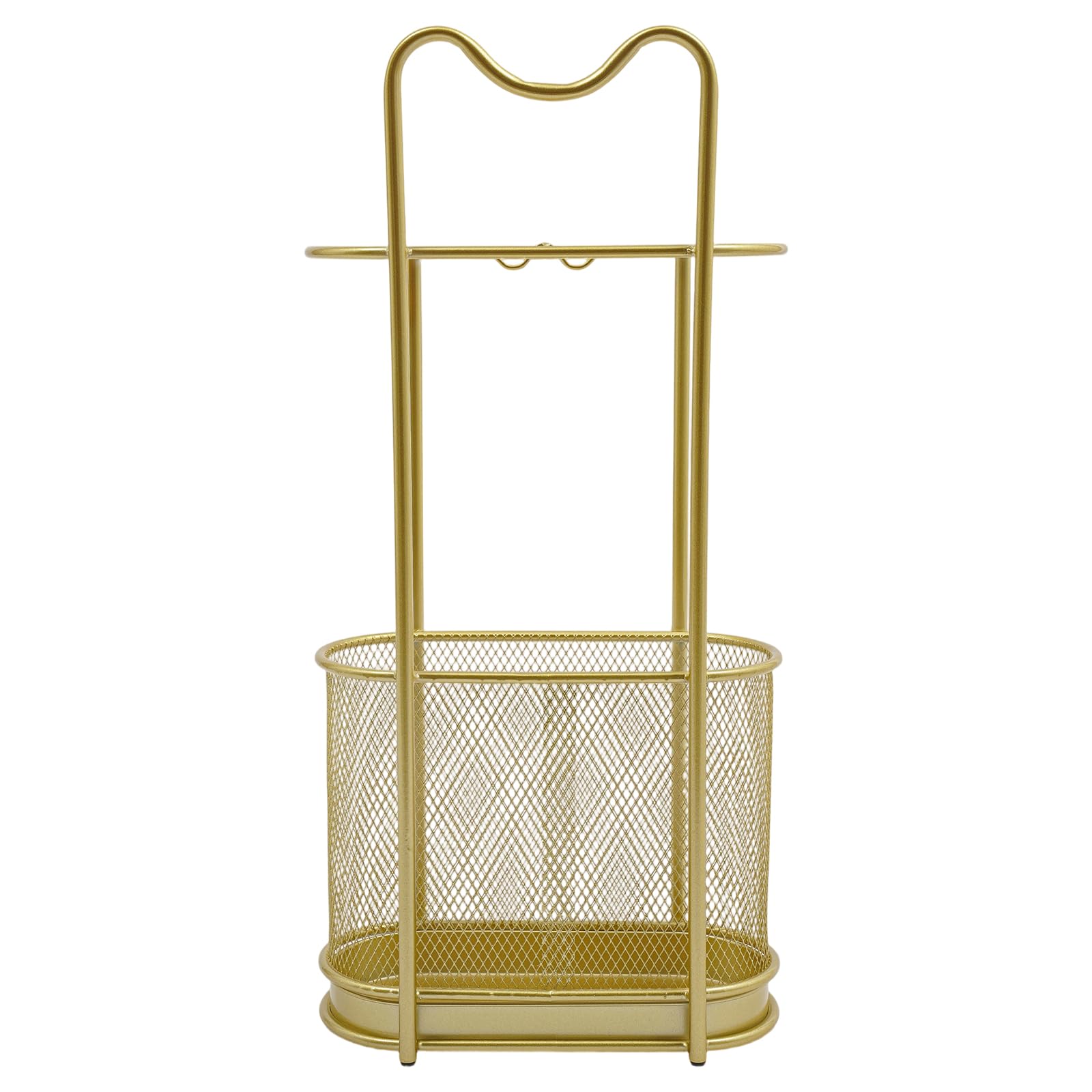 Portaombrelli autoportante in metallo, moderno portaombrelli con gancio e vaschetta scolapiatti, ombrelli, organizzazione bastone da passeggio, 30 x 15 x 60 cm (oro)