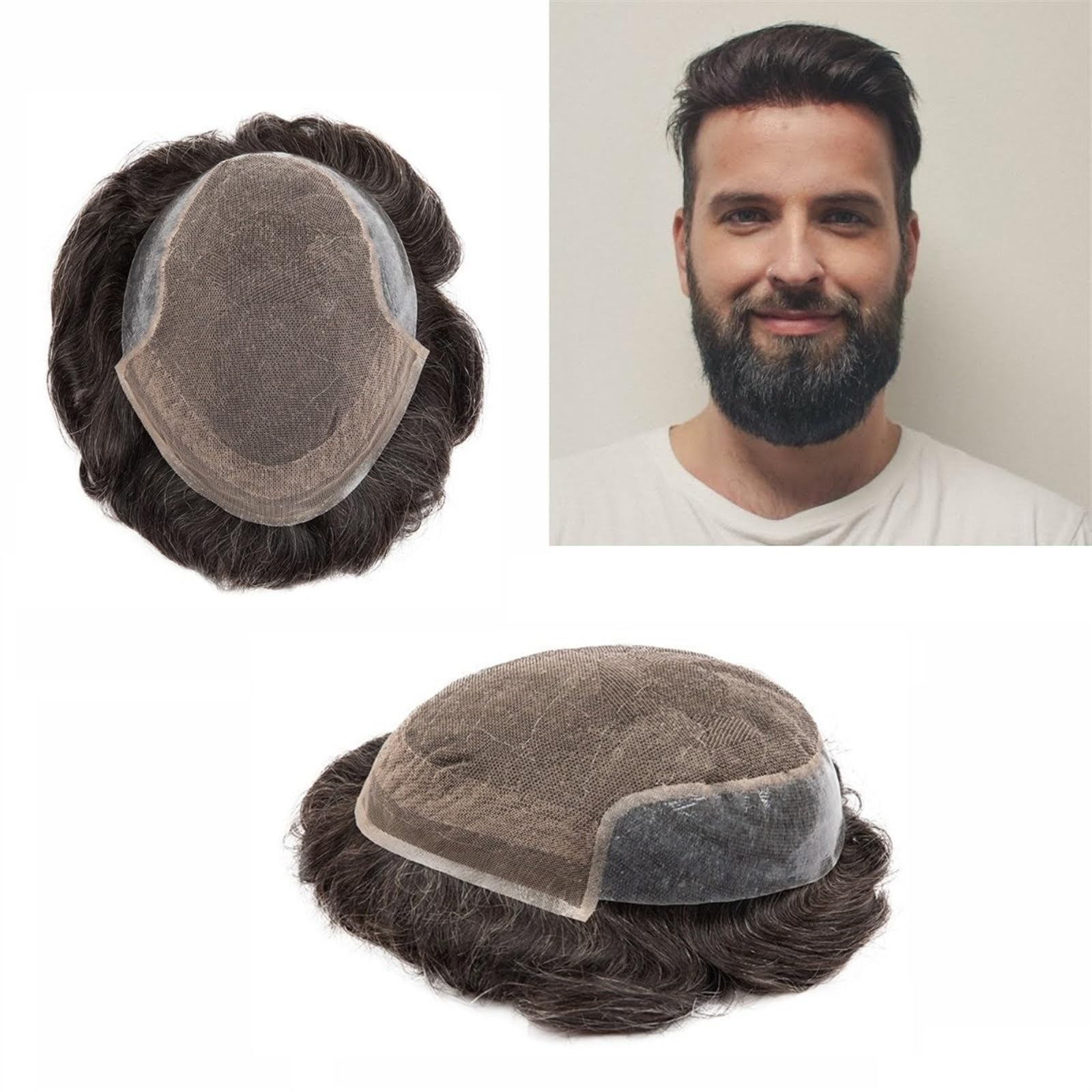 Prothèse de cheveux humains pour hommes avec base en dentelle française haut de gamme