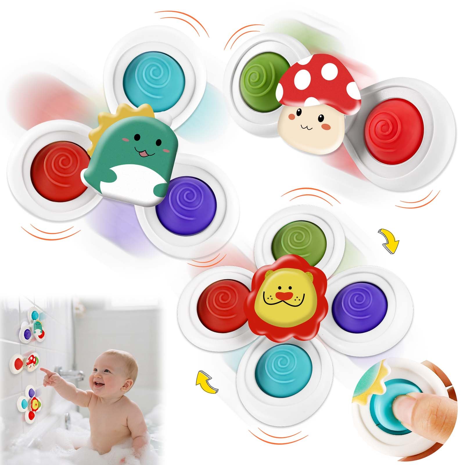 Giocattoli Da Bagno Sensoriali Per Neonati - Set 4 Spinner Con Animali: Lumaca, Ape, Farfalla E Coccinella - Multicolore