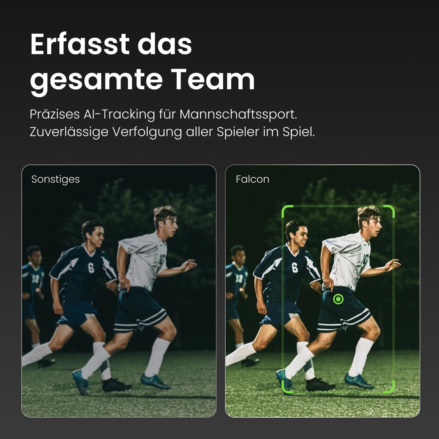XbotGo Falcon 4K AI Sport Kamera mit Auto Tracking – Fußball & Basketball für Teams, Action Cam mit Livestreaming ohne ABO, Dual-Kamera, bis zu 4,5 Std. Aufnahme, Stabilisierung(Edge Green)