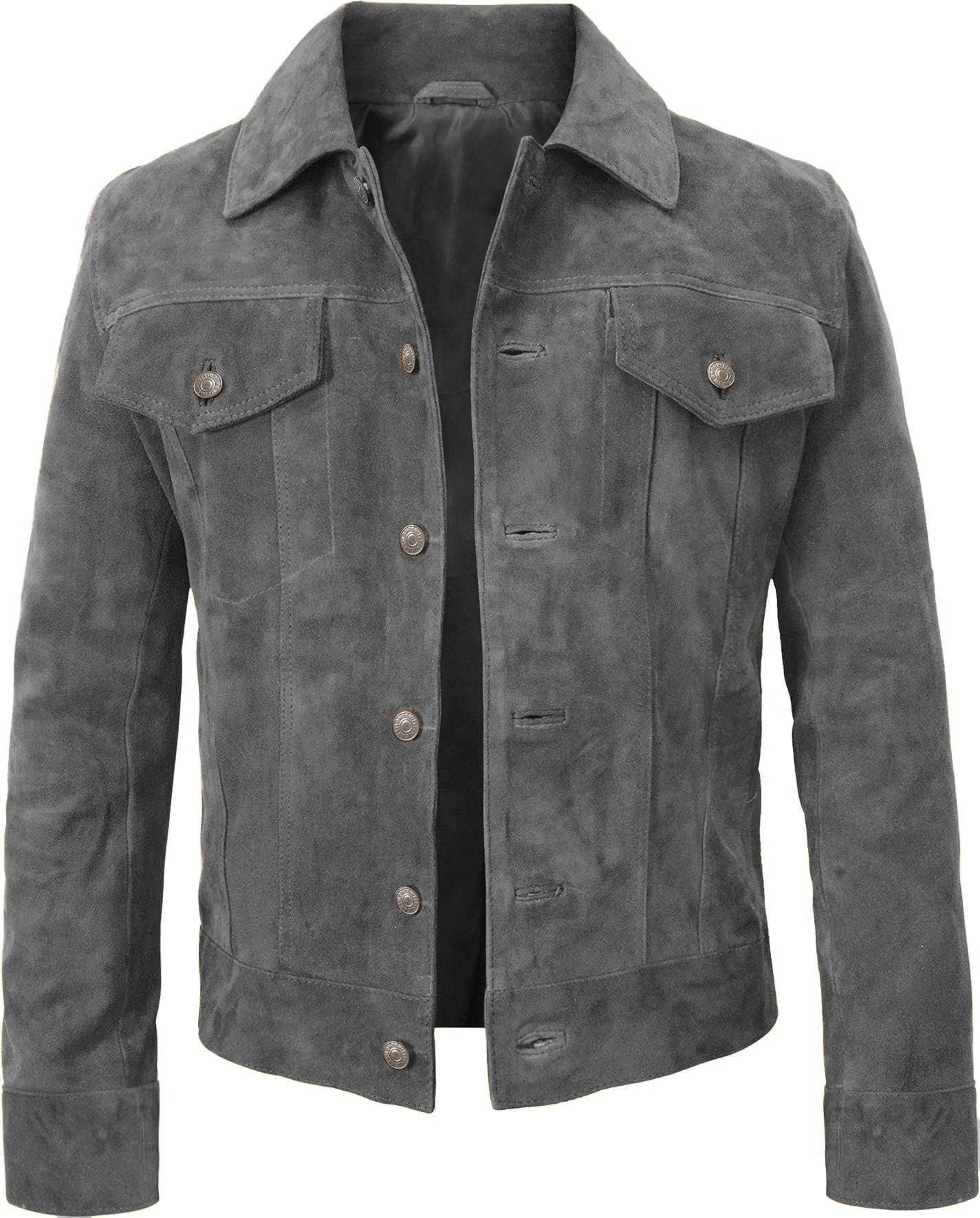 NM-Fashions Mens Suede Leather Trucker Jacket Western Style Cowboy