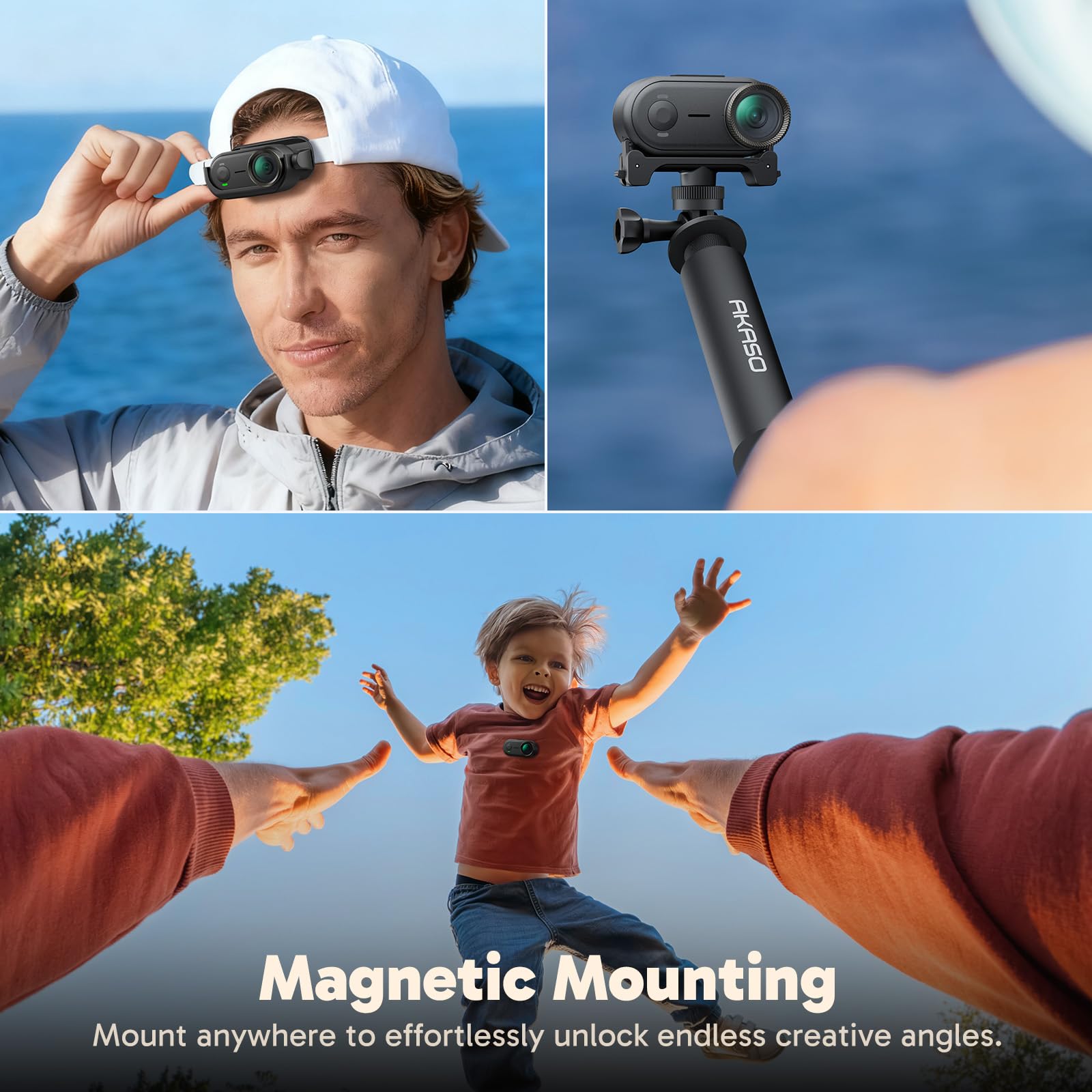 AKASO Mini kamera Action Cam 4K30FPS, 64 GB, przenośna kamera do vlogowania z wodoodpornością 3 m, nagrywanie 360 minut, kamera sportowa POV, vlog, zwierzęta domowe (Keychain3)