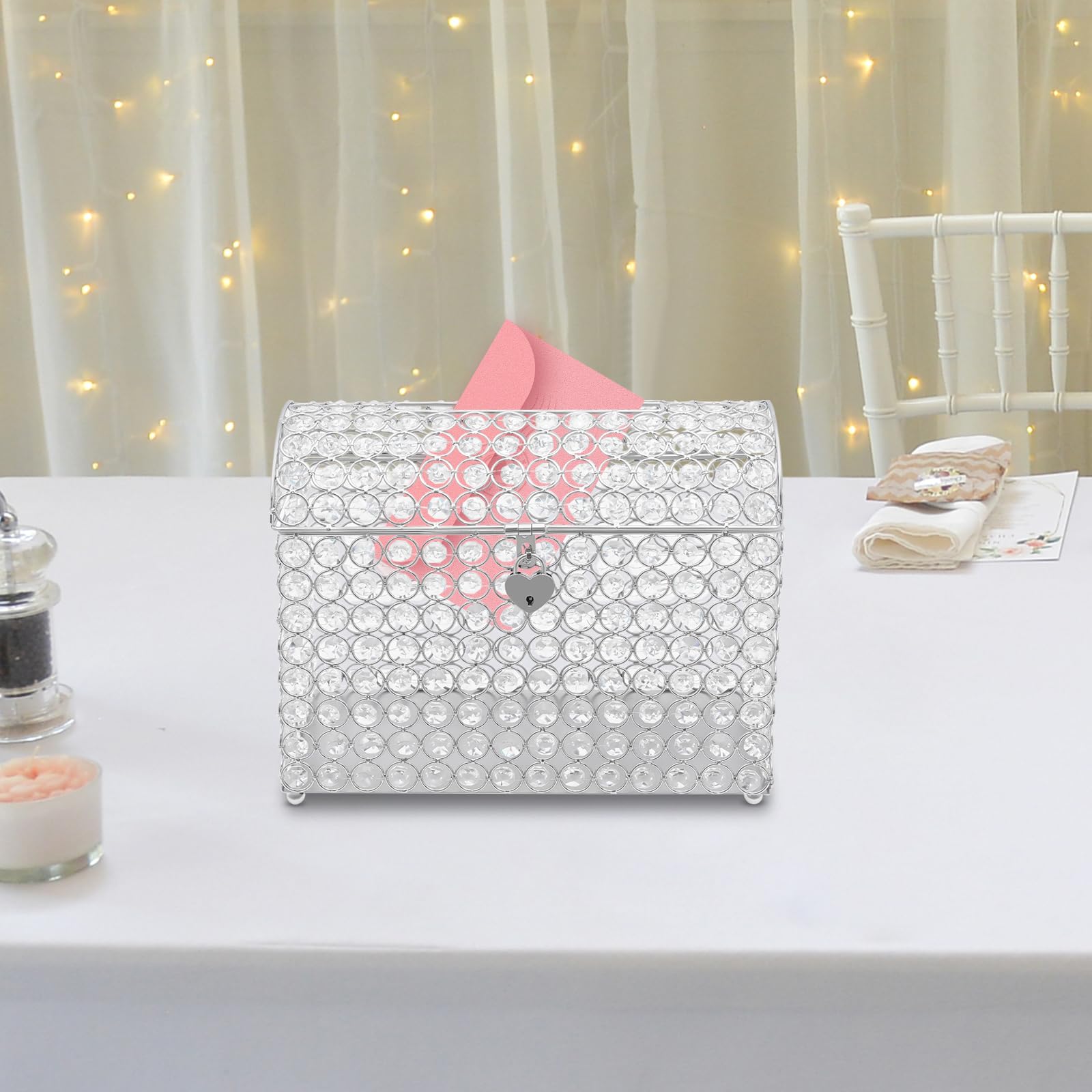 DilraTal Wedding Card Box with Lock & Key, Glass Card Holder for Wedding Reception with Slot, 12.2