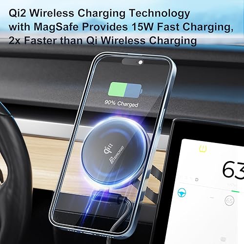 Miniatura 2 de Qi2 Wireless Car Phone Charger Holder Compatible with MagSafe for Tesla Model 3Y, 15W Fast Charging Car Phone Mount Foldable Invisible Cradle Stand