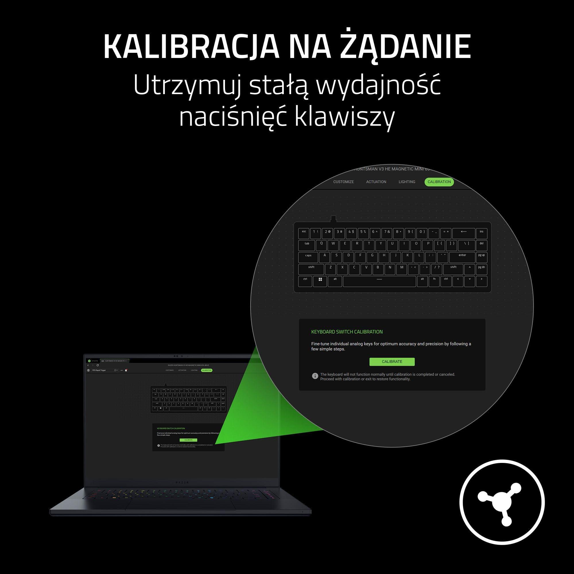 Razer Huntsman V3 HE Magnetic Mini 65% 8KHz - klawiatura do e-sportu z przełącznikami Hall-Effect - Snap Tap - HyperPolling 8000 Hz - priorytet podwójnego naciśnięcia klawisza - PC | QWERTY US