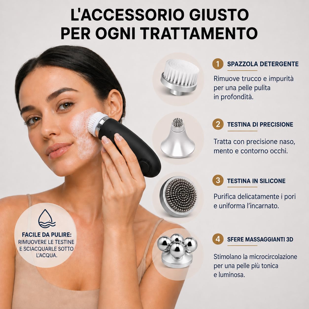 Facial Massager 6 in 1 Electric Gua Sha Facial Massager for Facial Cleansing and Skin Firming 4 Heads Cleansing Wrinkle Reduction IPX7 Waterproof Rechargeable