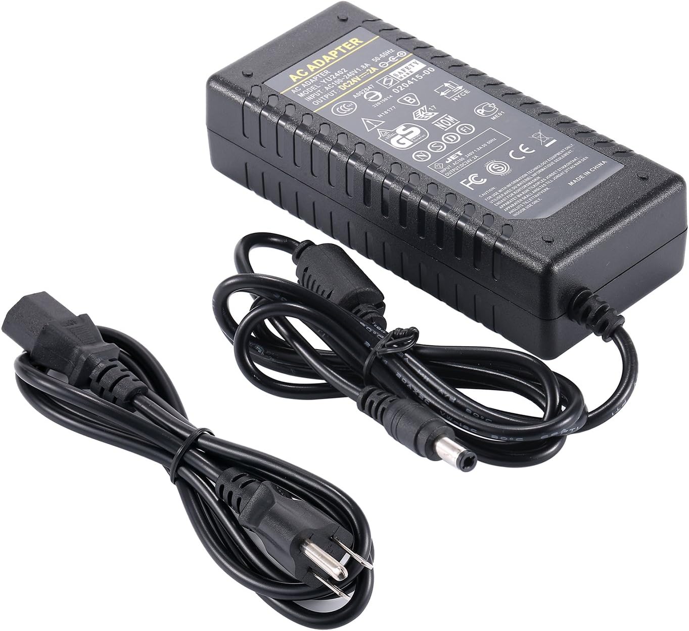 24V 2A Power Supply - COOLM AC DC 24 Volt 2 Amp 2000mA 1.8A 1.5A 1.3A 1.2A Adapter DC Interface Size 5.5 x 2.5mm for LED Strip Light Pump Fan CCTV Security System