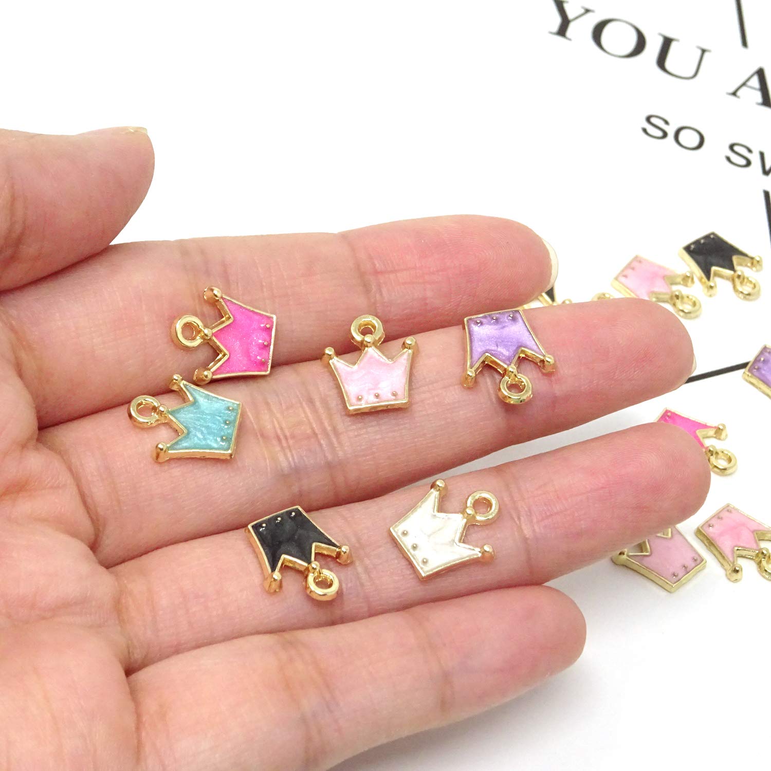Honbay 24PCS Mini Enamel Alloy Crown Charms Pendants for Jewelry Making or DIY Crafts 11x12mm