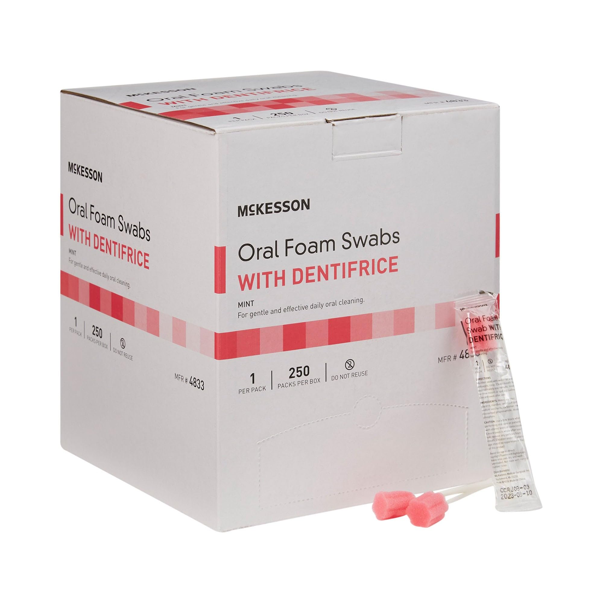 mckesson select oral swabs w/dentifrice, pink tip - box of 250