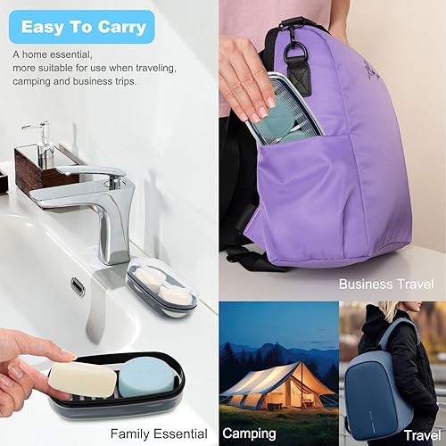 Miniatura 6 de Portabarra de Champú Sólido, Portabarra de Jabón Grande, Envase de Jabón de Viaje, Caja de Jabón con Capa de Drenaje, Estuche de Jabón para Baño