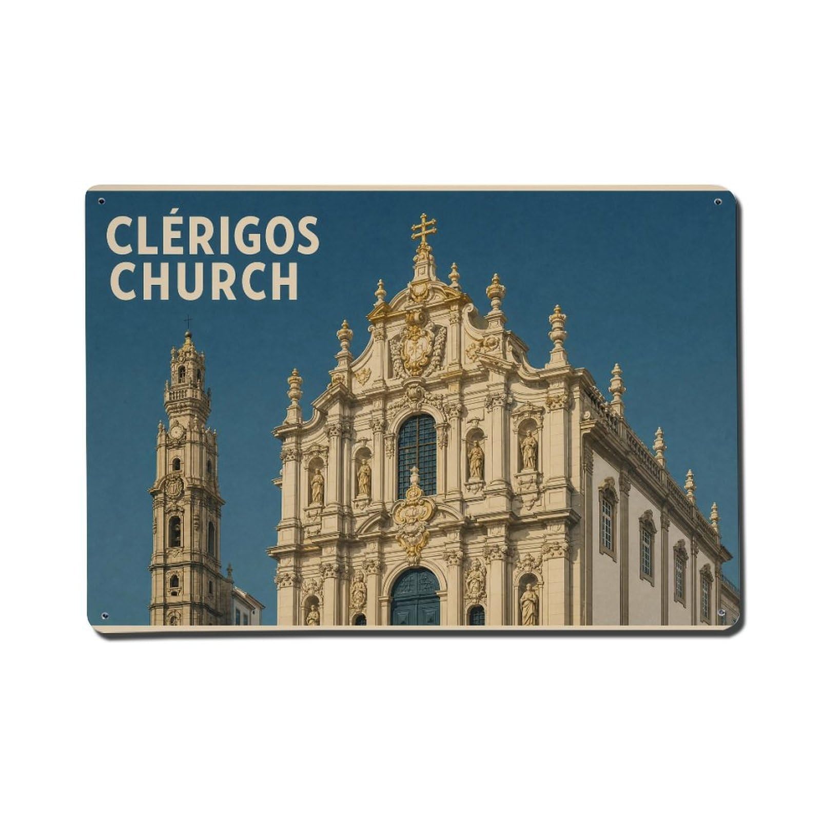 Metal Tin Sign Vintage Travel Clerigos Portugal