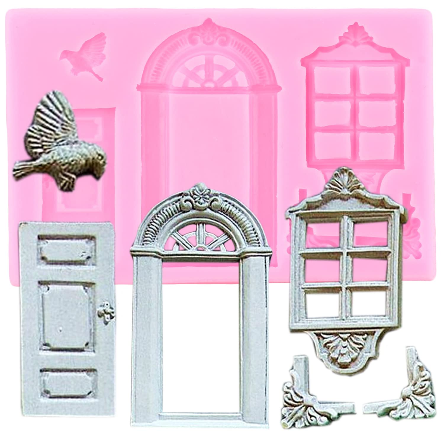 Set Di 4 Stampi In Silicone Per Dolci: Uccellini, Fiori, Finestre E Porte, Per Torte E Cupcake