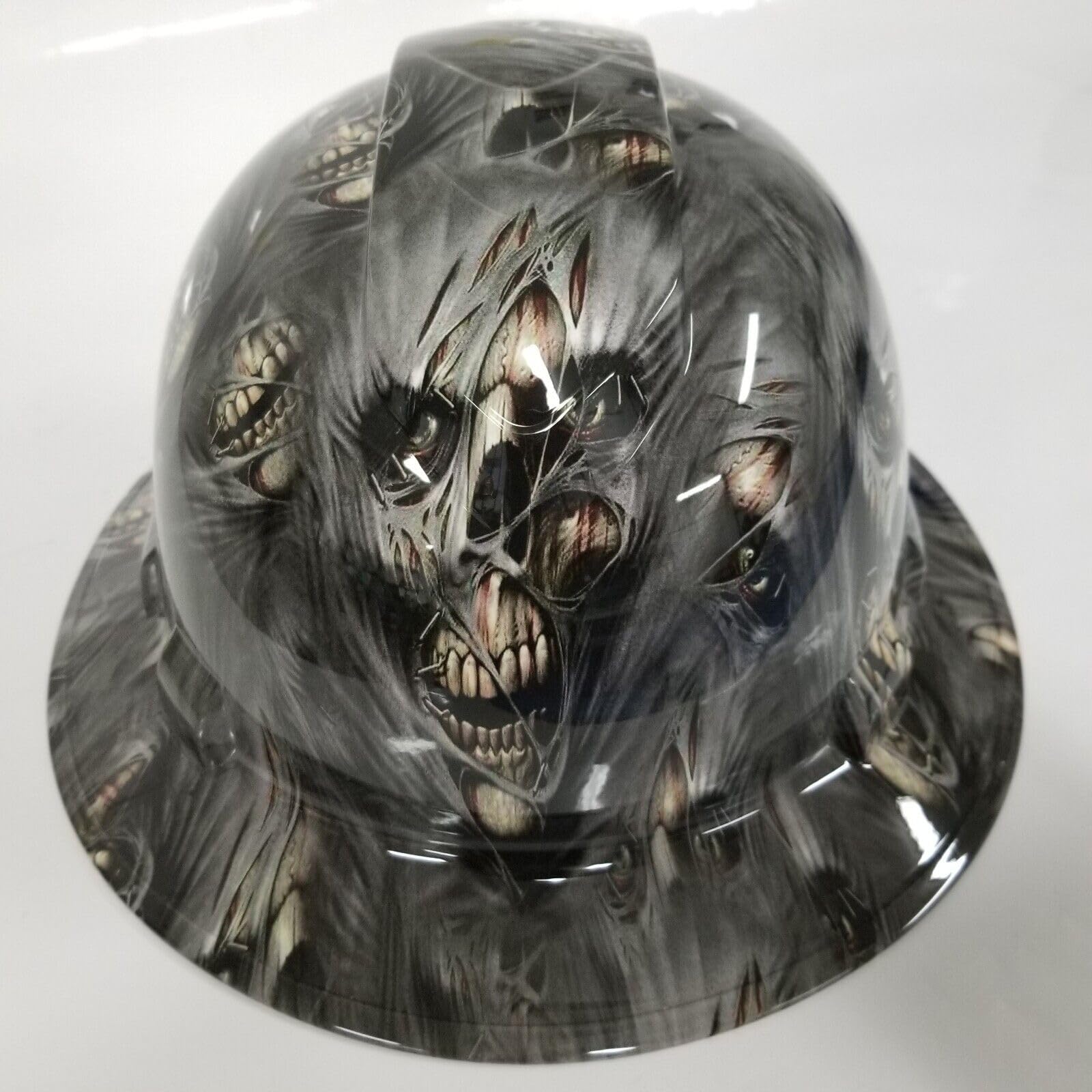 Wet Works Imaging Customized Pyramex Full Brim Hard hat Custom Hydro Dipped in Ripping Out Skull Faces Killer HAT with Ratcheting Suspension