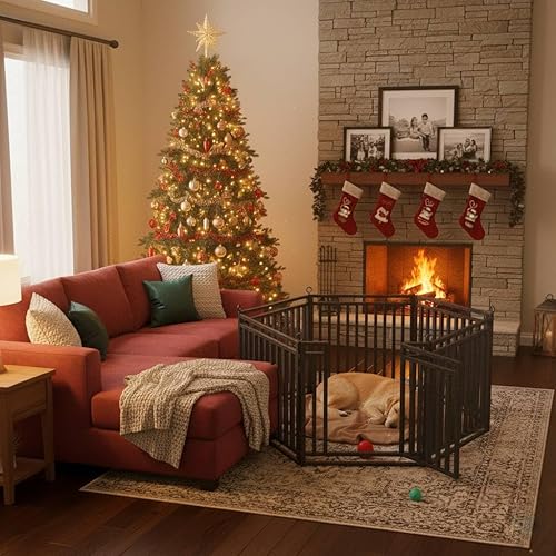 Miniatura 7 de Valla gruesa para perros, duradera y resistente, valla de patio al aire libre, 32 pulgadas de altura, 16 paneles, portátil y fácil de instalar,