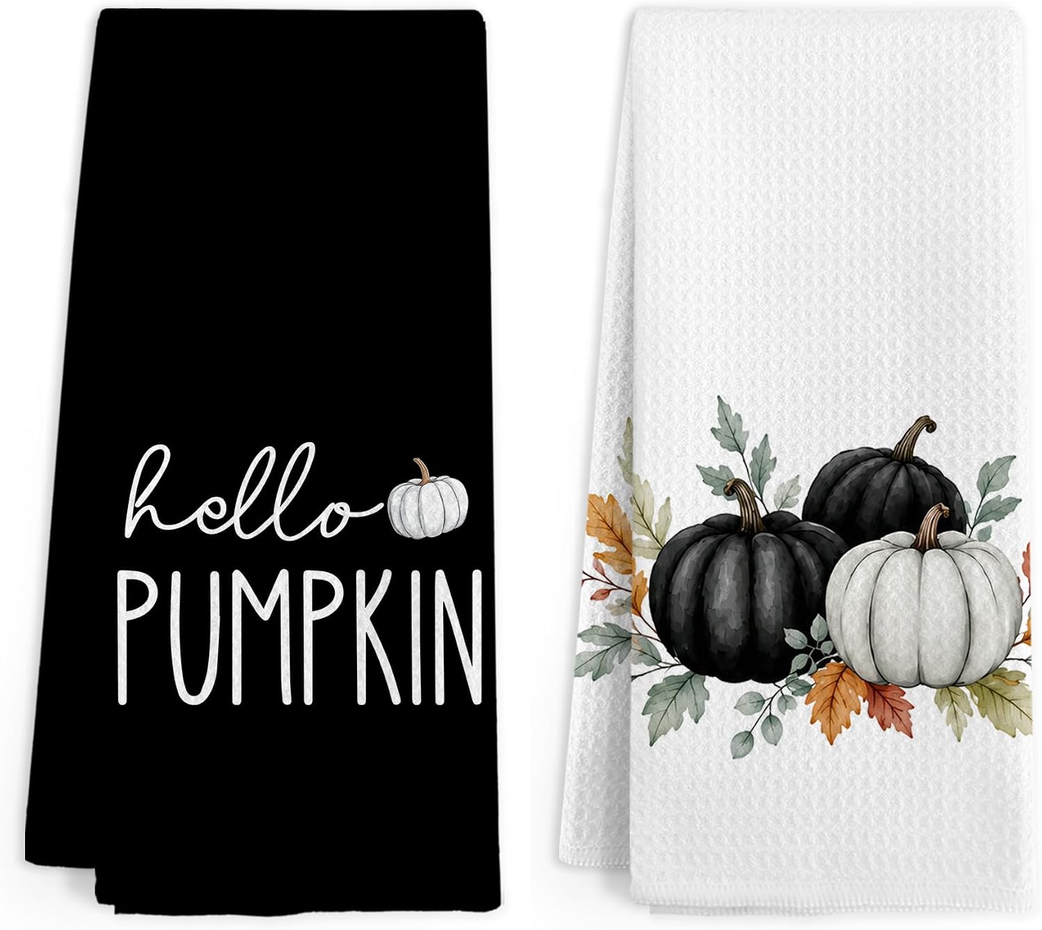 Sage Green Fall Pumpkin Kitchen Hand Towels for Kitchen Set of 2