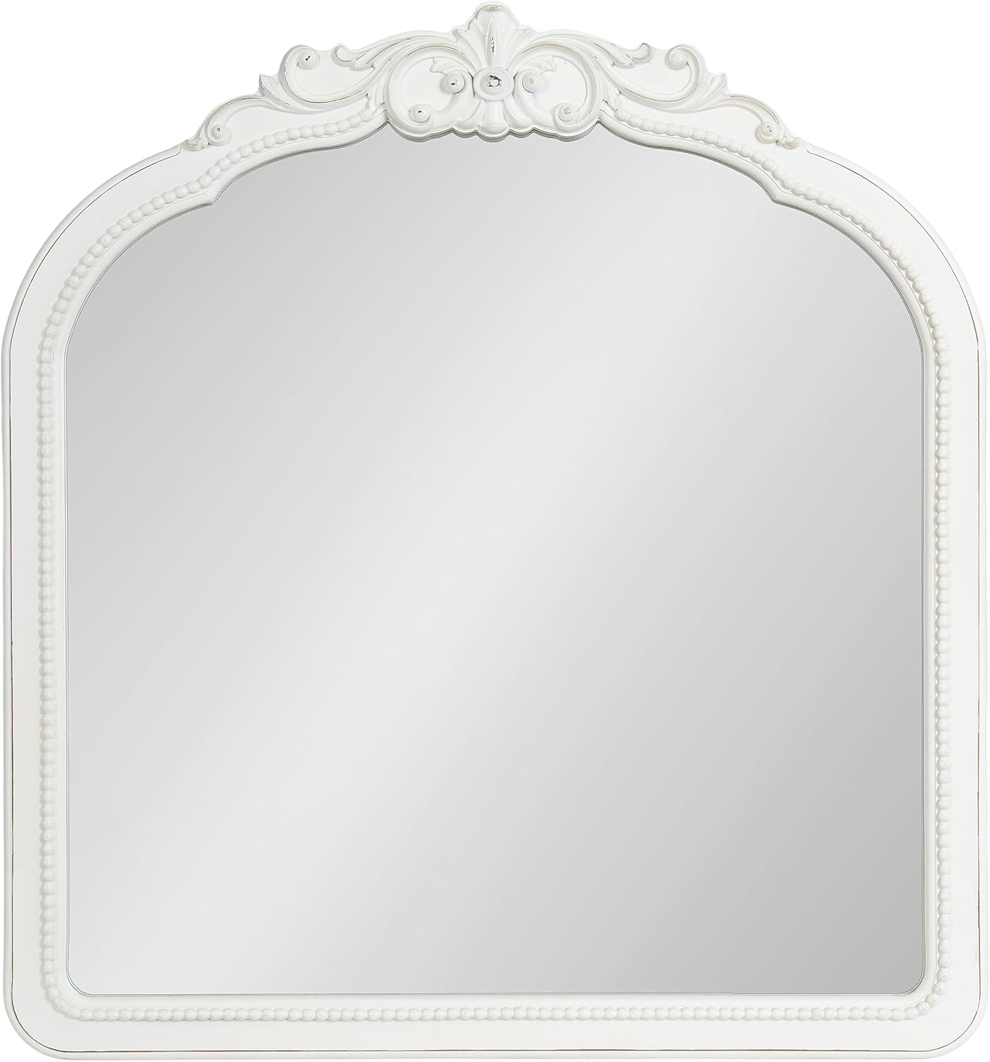 Kate and Laurel Jenelle Traditional Arched Baroque Wall Mirror; 28 x 30; White; Distressed Antique-Inspired Vintage Arch Mirror with Ornate Garland Crown for Bathroom Vanity or Fireplace Mantel