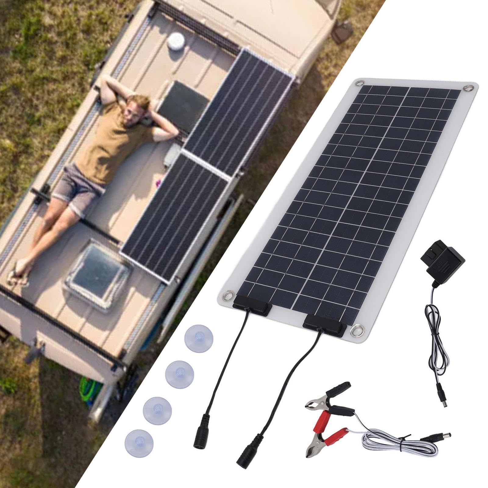 Caricabatteria per auto solare,Manutentore caricabatteria per auto solare | Mantenitore batteria di mantenimento da 100 W | Mantenitore di batteria solare, doppia uscita, per auto da 12 V-24 V, camper