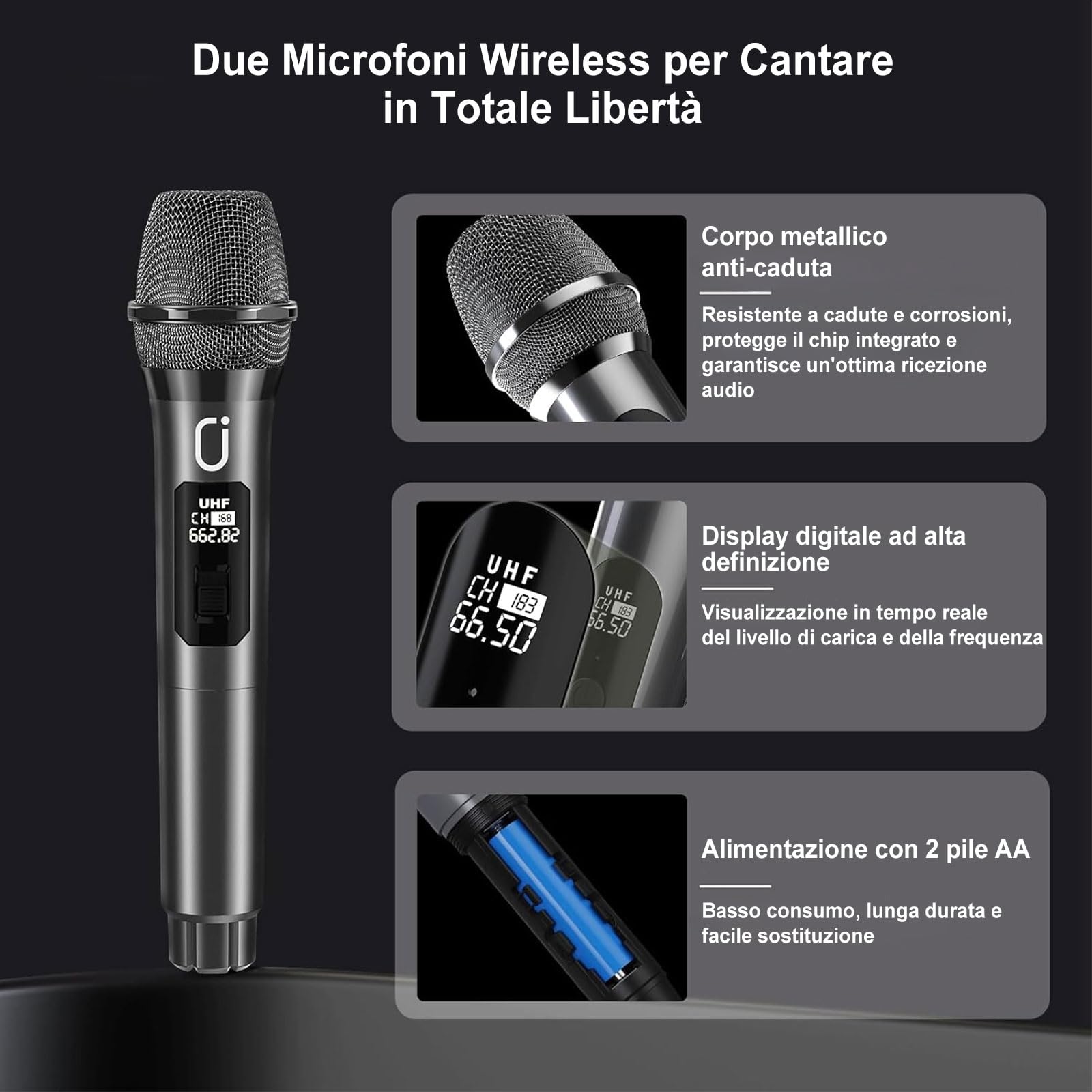 HWWR Karaoke con 2 Microfono,120W Cassa Bluetooth 5.3 Portatile con luci LED, Sistema PA Correzione Tono e Controllo eco, Canta tu Karaoke 2026 per Adulti Bambini