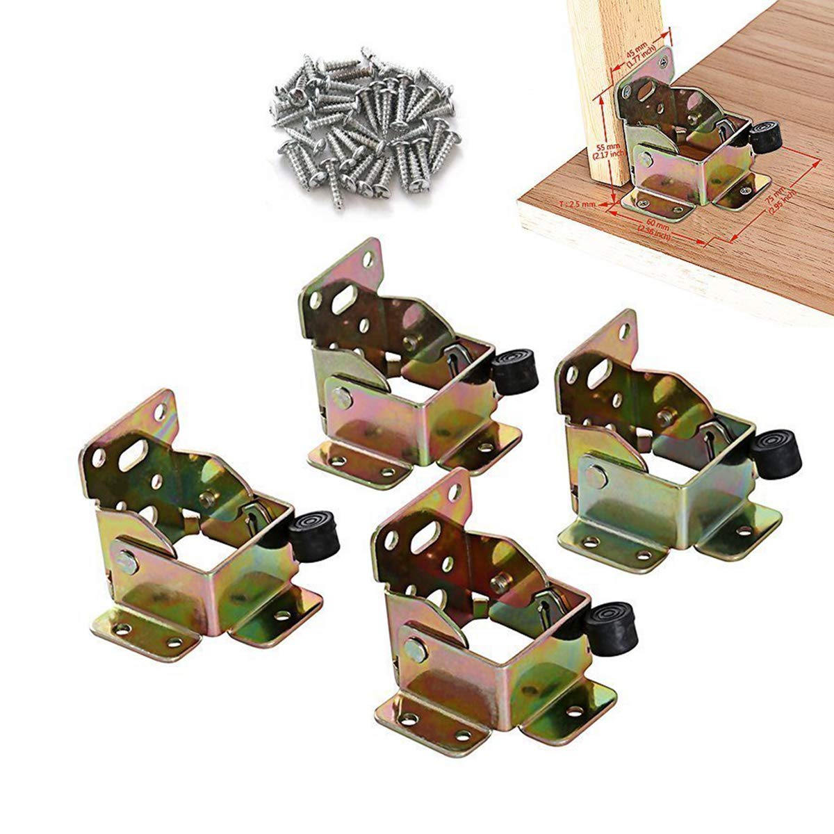 TopDirect 4 PCS Folding Bracket, Iron Folding Lock Extension Table Chair Bed Leg Foldable Support Brackets Hinge Self Lock Hinges with Screws