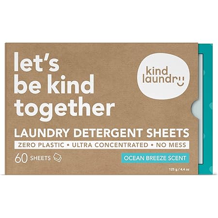 KIND LAUNDRY Detergent Sheets (60 loads, Ocean Breeze) - Hypoallergenic Eco-friendly & Biodegradable Eco-Strips for Sensitive Skin Zero Waste & Plastic Free Alternative - Good for Babies & Infants
