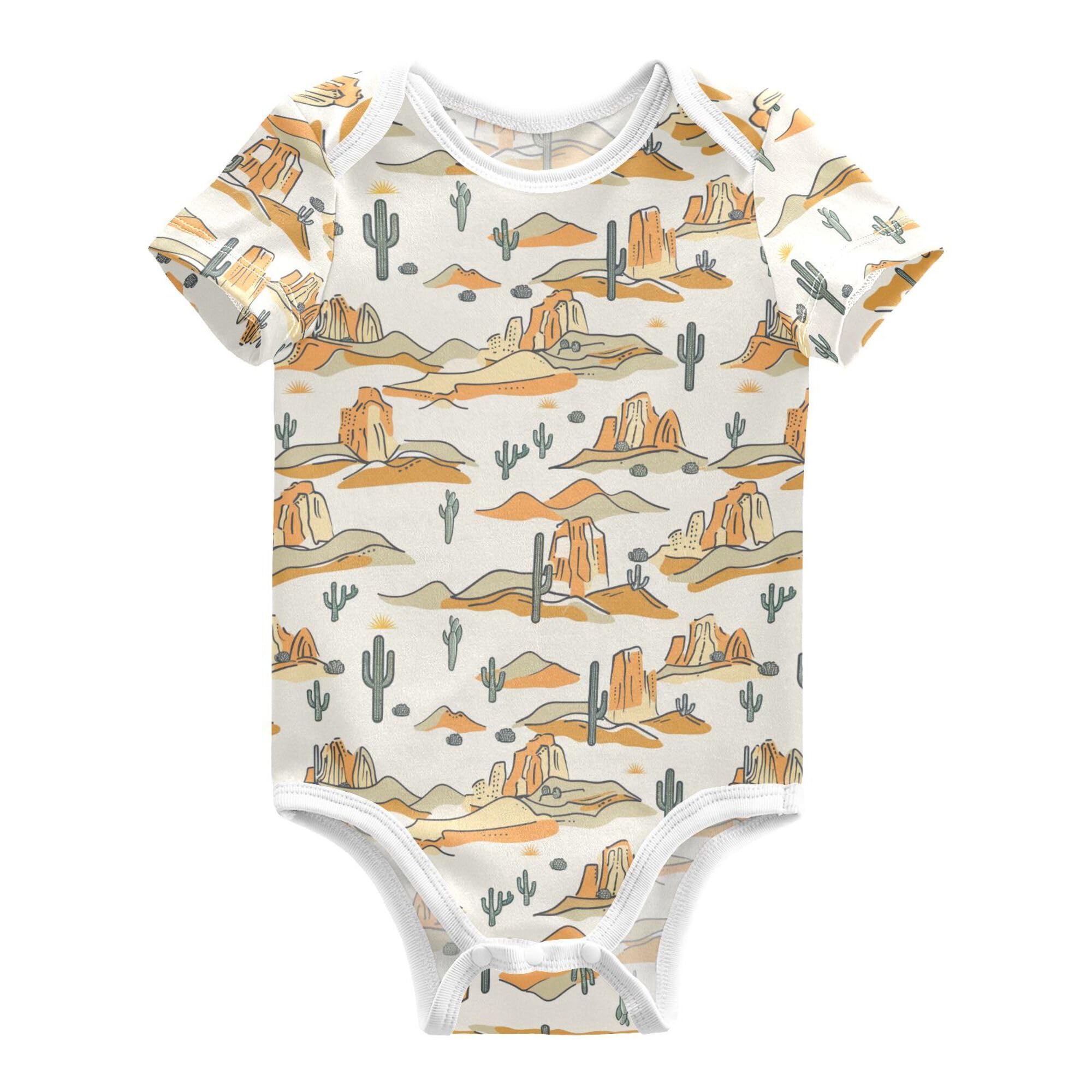 Retro Western Cactus Desert Baby Boy Clothes Short Sleeves Cotton Baby Girls Clothing for Infant Girls 18M