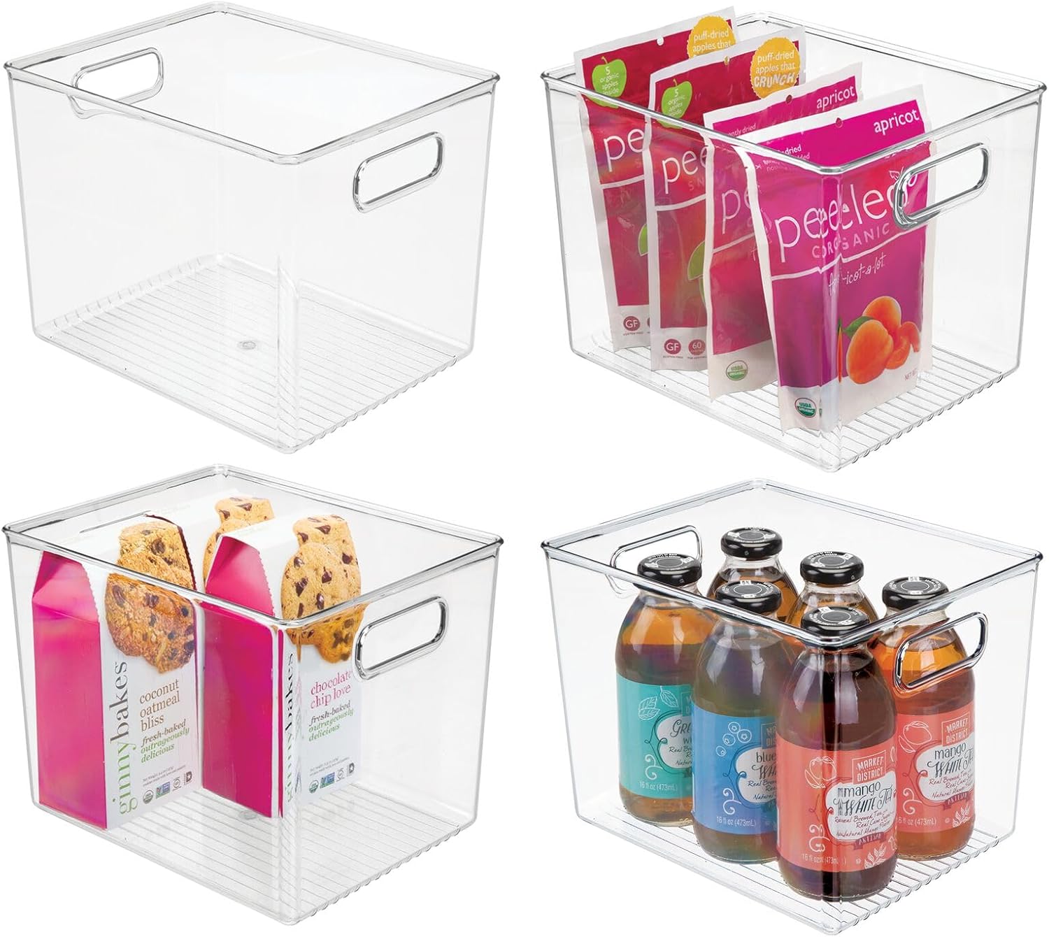 mDesign Plastic Tall Deep Kitchen or Pantry Organizing Storage Bins with Handles – Food Organization Storage Bins for Kitchen Pantry Cabinet, Refrigerator or Freezer, Ligne Collection, 4 Pack, Clear