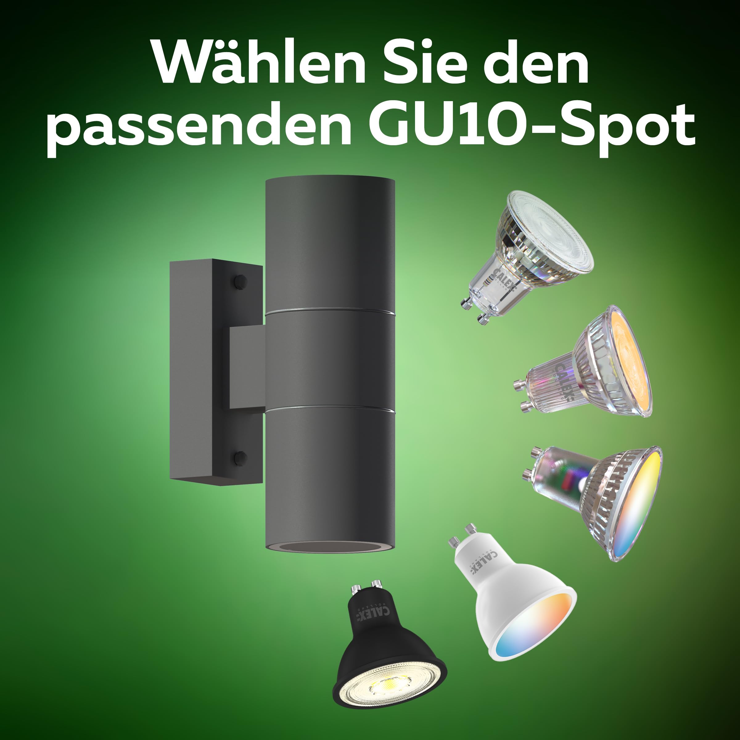 CALEX Turin Wandleuchte, für Außen & Innen, 2x GU10 Fassung, Zylinderform, Up & Downlight, wasserdicht, ohne Leuchtmittel, Anthrazit, 4er Pack