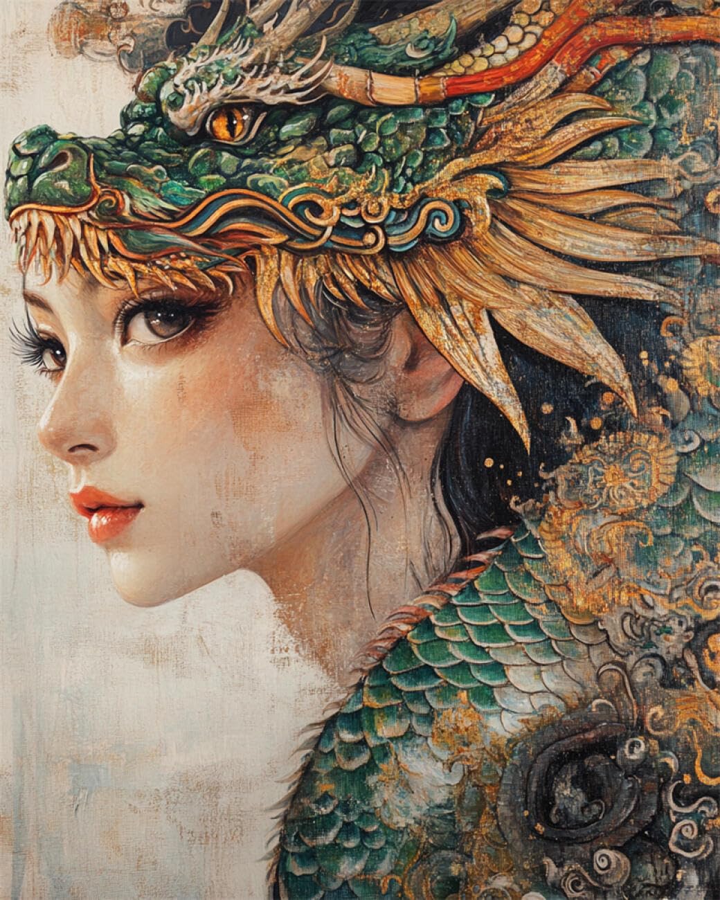 Rkflgew L 14Ct Embroidery Kit Dragon And Woman Needlepoint Counted Kits Embroidery Set Arts And Crafts For Home Decor 40X50cm