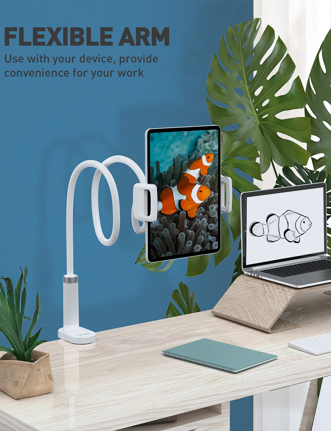 Gooseneck Tablet Holder Stand for Bed: Adjustable Long 39.4inch Flexible Lazy Arm Tablets Mount Compatible with iPad Pro Air Mini | Galaxy Tab | Kindle Fire | Switch or Other 4.7-12.9" Device
