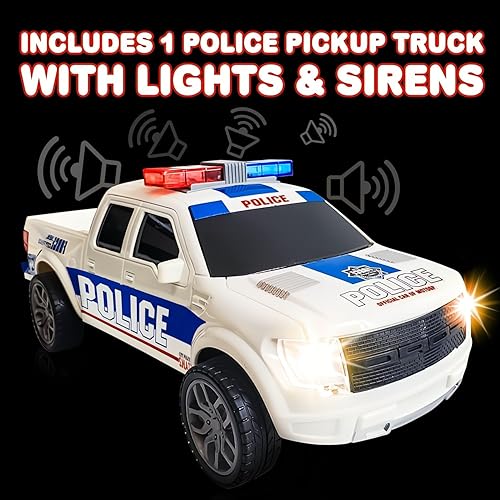 Miniatura 2 de ArtCreativity Juguete de coche de policía, camioneta de juguete con faros LED y sirenas, alimentado por fricción, juguete de coche de policía a