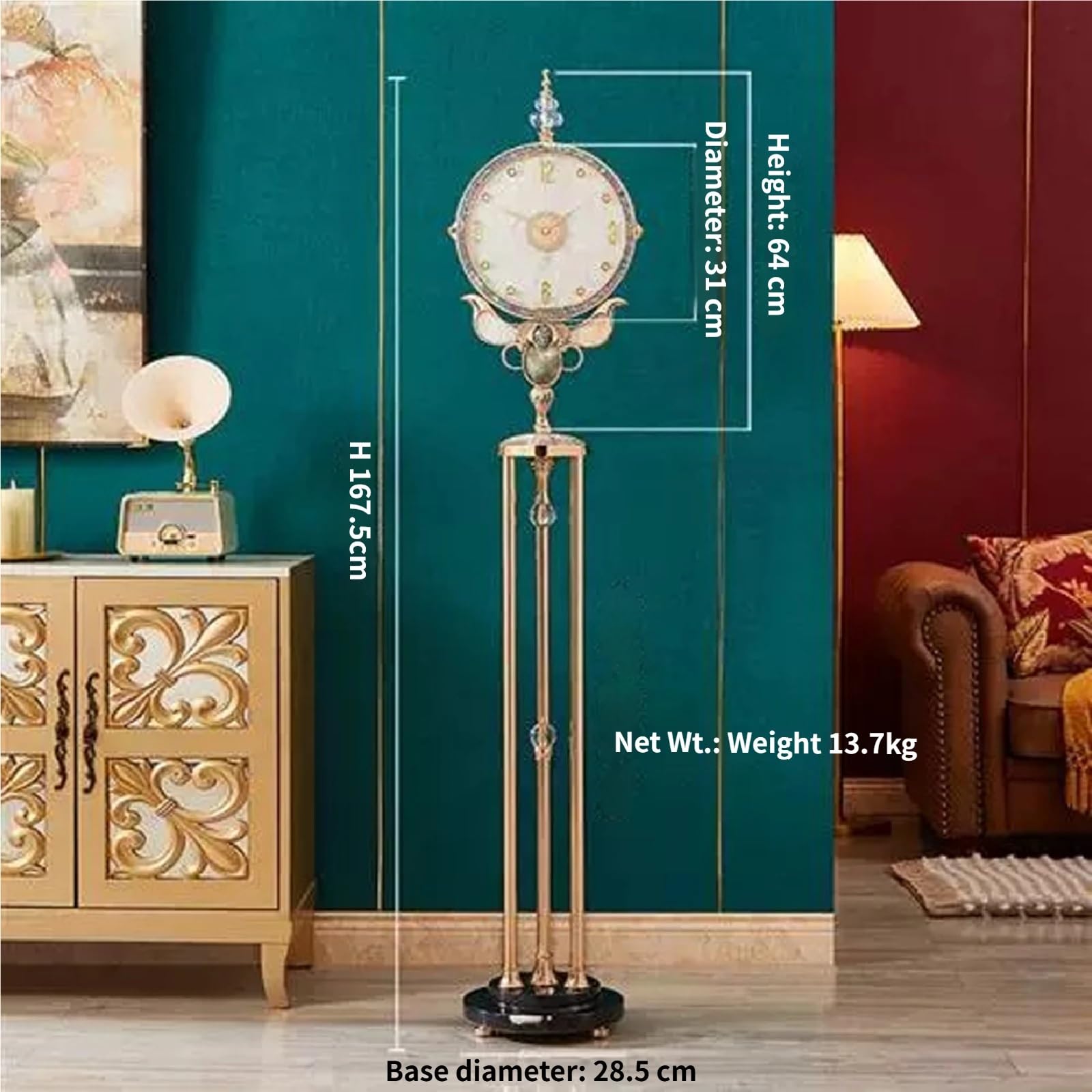 Decoración Reloj de pie Metal con Base silenciosa Cuarzo | For villa y oficina(Negro)