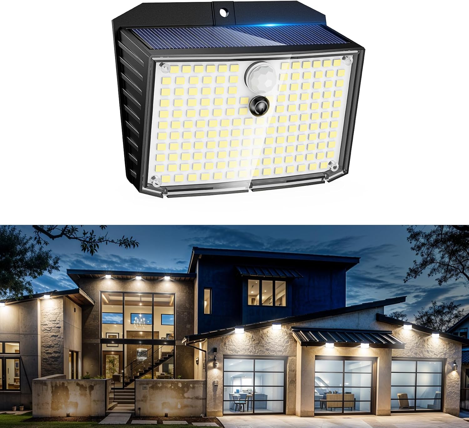 Photo voltaic Lights for Outside Use with Movement Sensor, 1 Piece 158 LED Photo voltaic Lights, Photo voltaic Highlight, Outside Mild, Wall Mild, IP65 Waterproof Outside Lighting, Photo voltaic 3 Modes for Backyard, Patio, Yard,