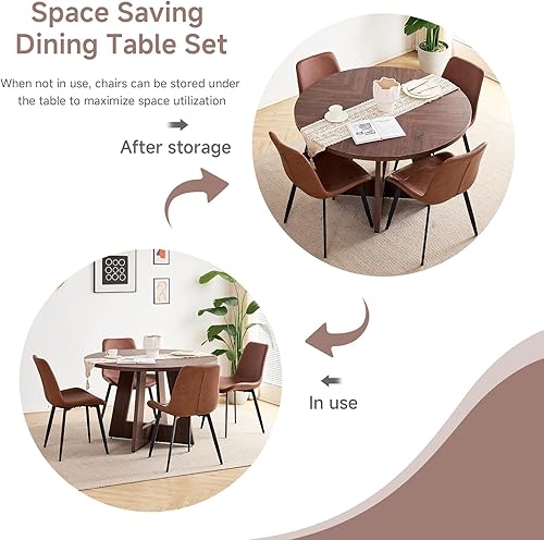 Miniatura 66 de Juego de mesa de comedor redonda para 4 personas con sillas, mesa de cocina y sillas, juego de mesa de comedor, silla moderna de mediados de siglo