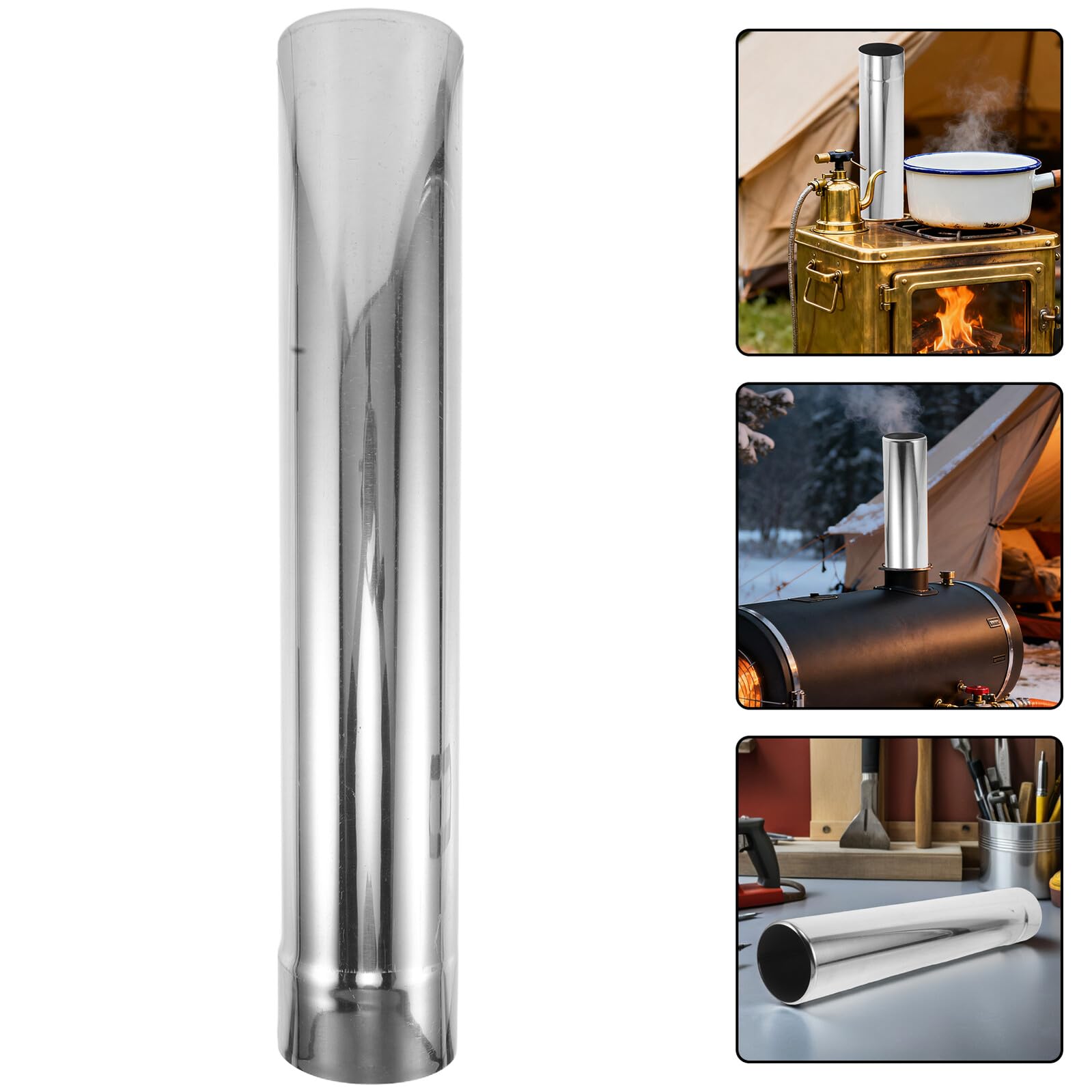 Tubo di Prolunga in Acciaio Inox 75X43 CM per Stufa a Legna Tubo di Scarico Esterno per Riscaldamento Sicuro in Casa e Campeggio Resistente alle Alte Temperature