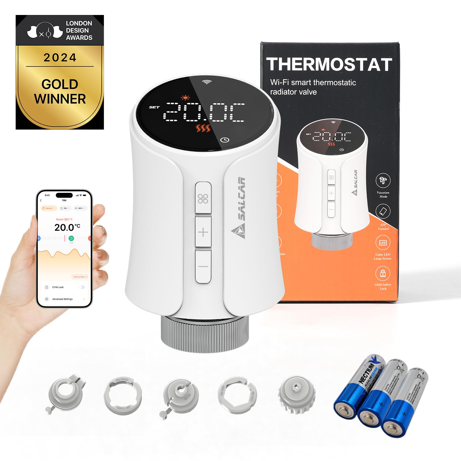 SALCAR Smartes Heizkörperthermostat Smart WiFi Thermostat Heizung Kompatibel mit Amazon Alexa & Google Home Programmierbar Heizungsthermostat Tuya Smartes Heizkörper kein Gateway erforderlich