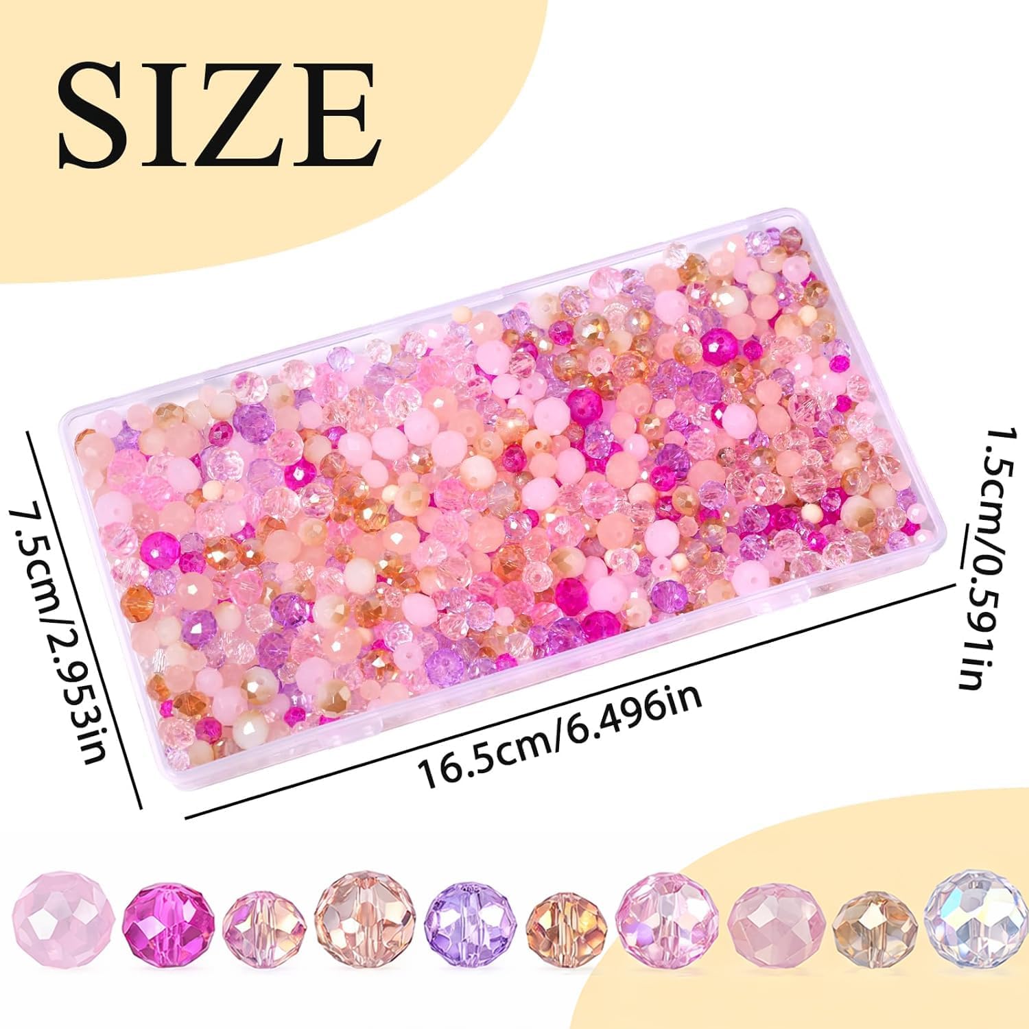 Songxi Lot de 1 000 perles en verre rose de 4 mm/6 mm/8 mm pour la fabrication de bijoux, 5 styles et 3 tailles - Perles d'espacement pour la fabrication de porte-clés, colliers, boucles d'oreilles