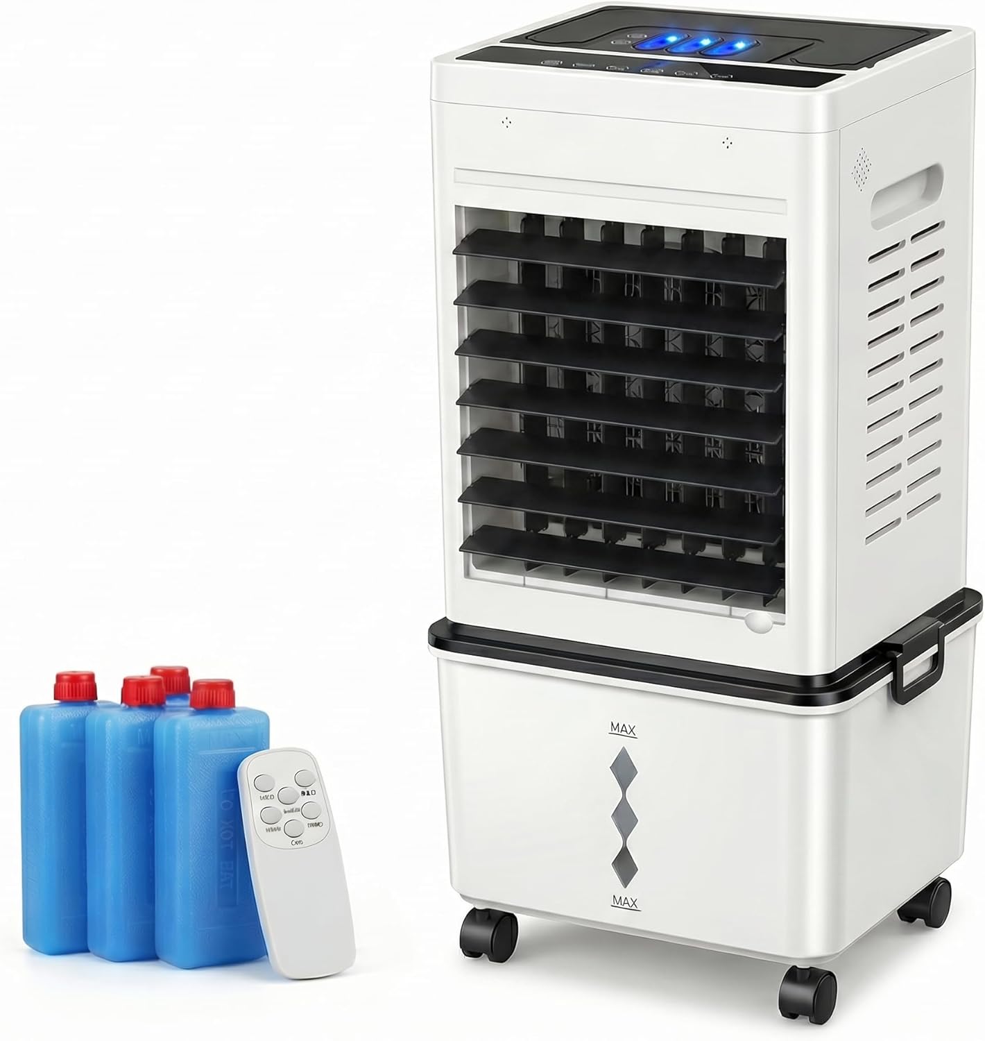Fullwatt Swamp Cooler with Night Light, 6 Speeds Windowless Portable Air Conditioner with Remote, 24H Timer, 4 in 1 Evaporative Air Cooler with 2.64 Gal Detachable Water Tank for Bedroom, Office